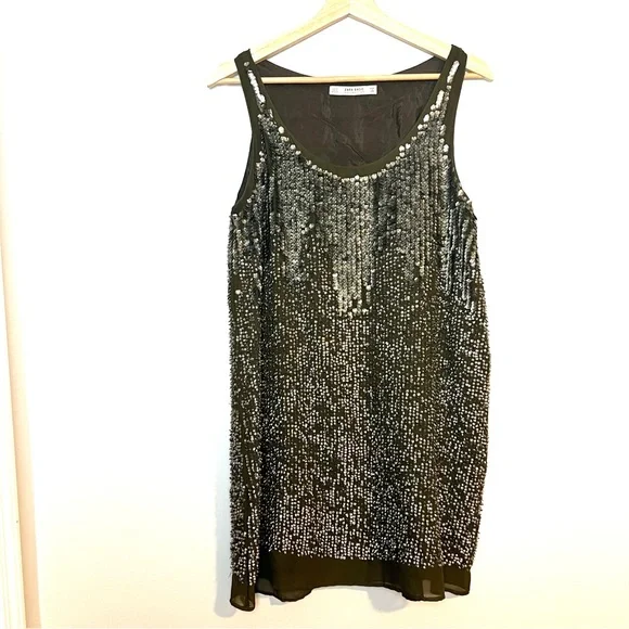 Zara Olive Green Sequin Mini Dress